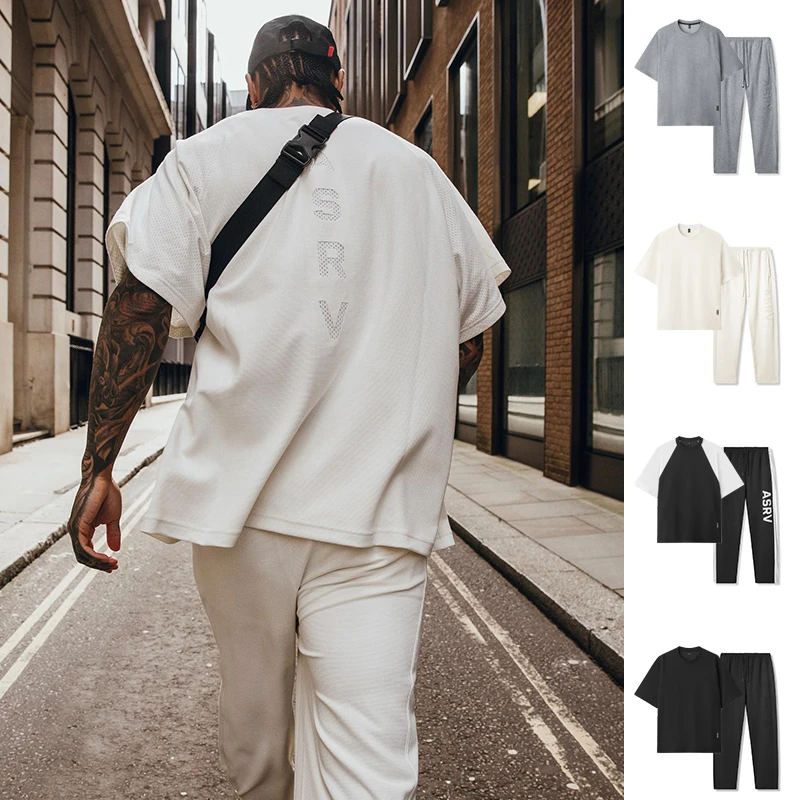 ASRV潮流男士套装短袖美式健身运动休闲训练一套夏季宽松街头高街
