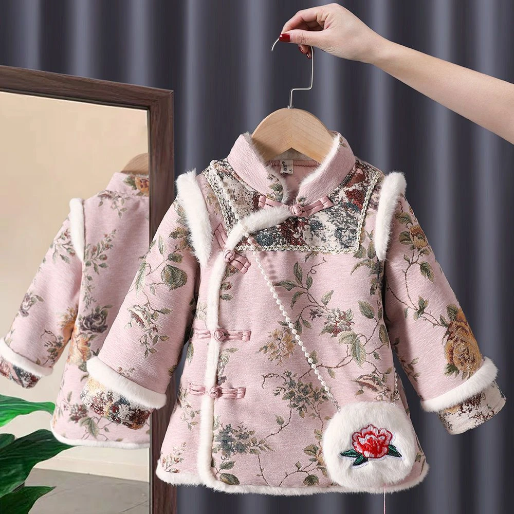 萌酷小童汉服女童冬装儿童中国风加绒加厚拜年宝宝唐装喜庆新年服