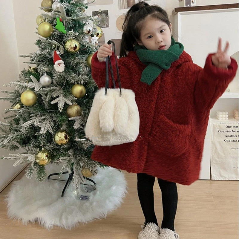 萌酷秋冬女童外套冬款新年拜年服女宝宝洋气加绒加厚连帽大衣红色