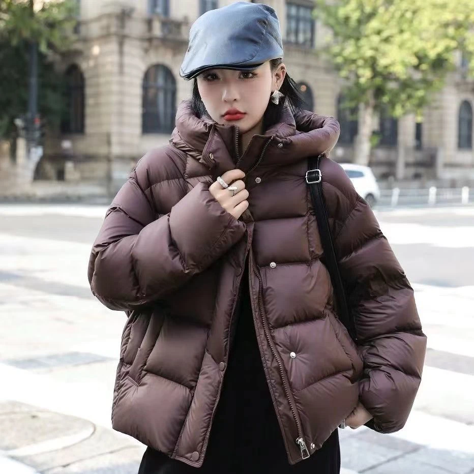 羽绒服女冬季2023新款韩版宽松加厚白鸭绒小个子连帽面包服