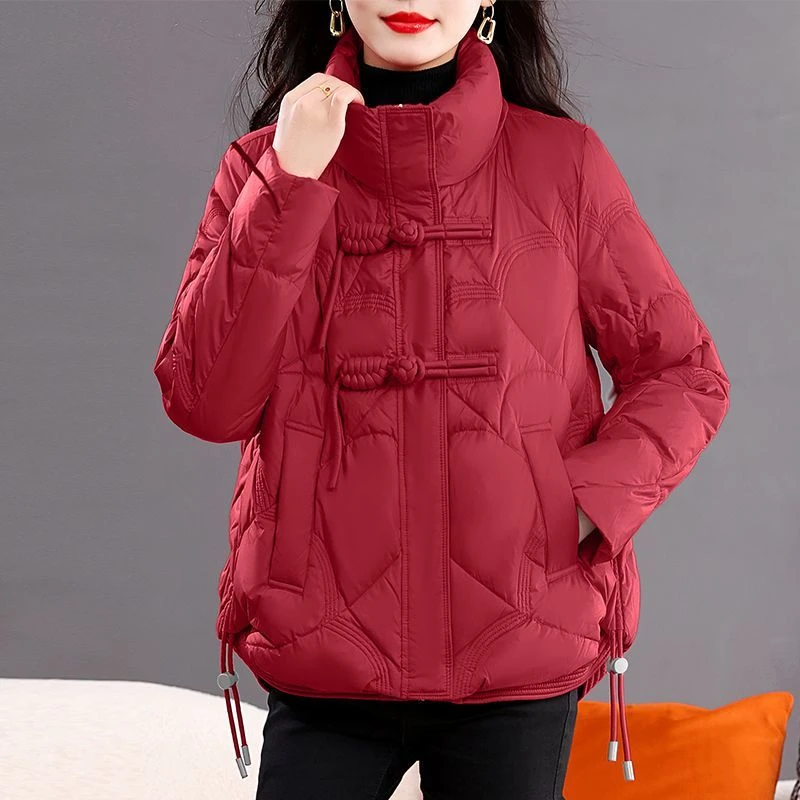 羽绒服女短款立领2024年新款盘扣中国风妈妈冬季保暖时尚洋气外套