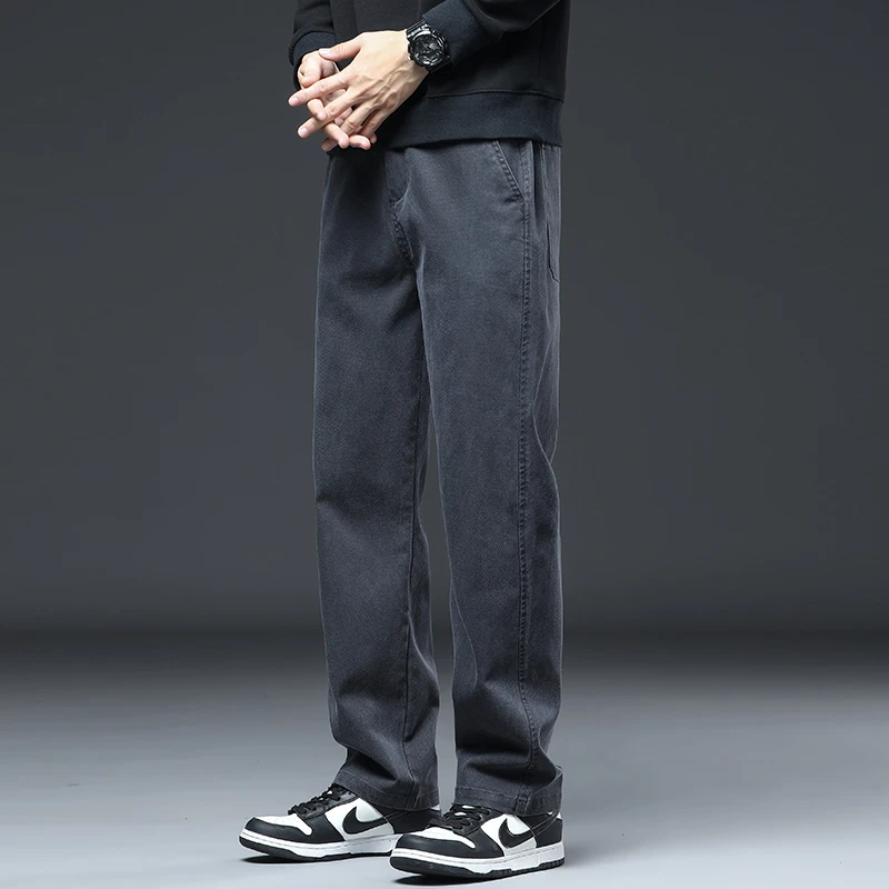 2024新款秋季莱赛尔男士宽松显高百搭潮流垂顺大码直筒窄版休闲裤