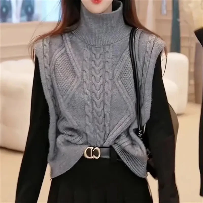 双面穿针织马甲显瘦高领毛衣女宽松上衣叠穿时尚百搭2024秋冬新款