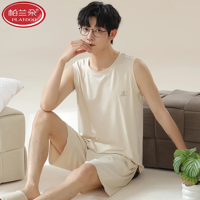 帕兰朵睡衣男套装莫代尔背心短裤2025夏天男士休闲套头家居服睡衣