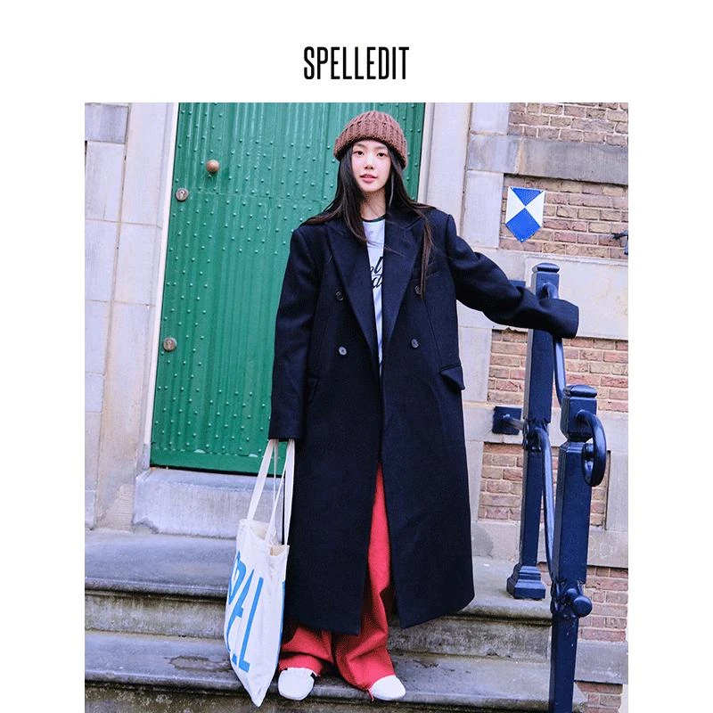 SPELLEDIT2024冬季新品翻领双层大衣单排扣高级感外套女
