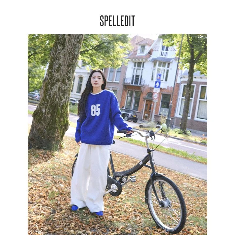 SPELLEDIT2024冬季新品85宽松羊毛衣复古休闲宽松套头圆领上衣女