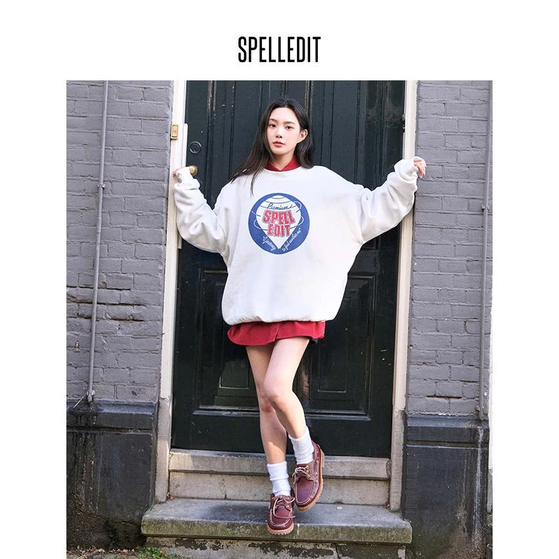 SPELLEDIT2024冬季新品SP气球卫衣宽松韩版简约圆领套头上衣女