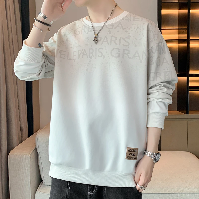 卫衣男款春秋季渐变圆领长袖t恤大码潮流ins青少年男生上衣打底衫