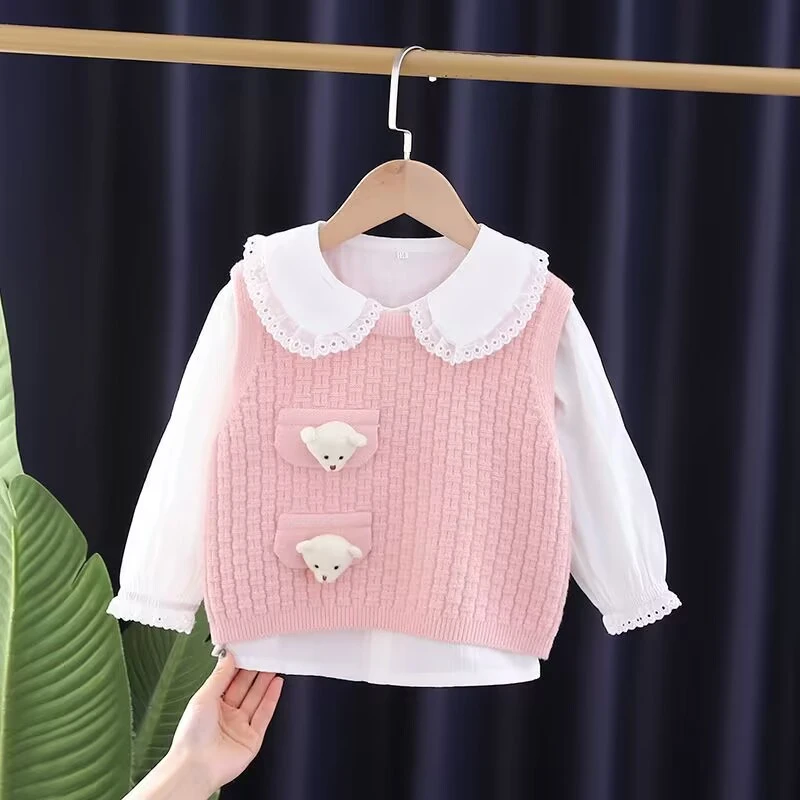 女童针织背心春秋装2025新款洋气1-3岁女孩坎肩衣服5宝宝毛衣马甲