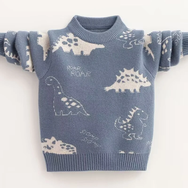 儿童圆领毛衣春秋季童装韩版男童洋气卡通毛线衣宝宝保暖上衣加绒