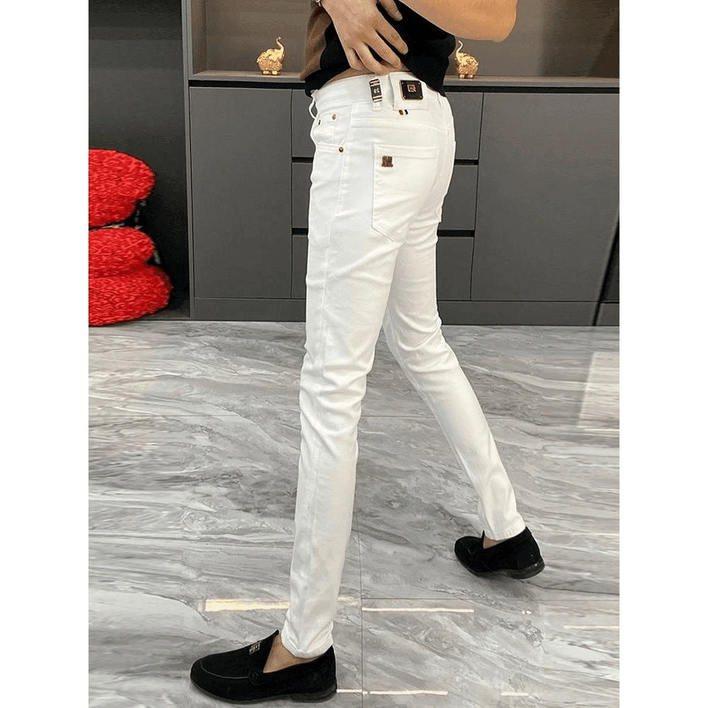 夏季牛仔裤男士时尚简约潮流百搭白色直筒裤商务修身小脚男裤2024