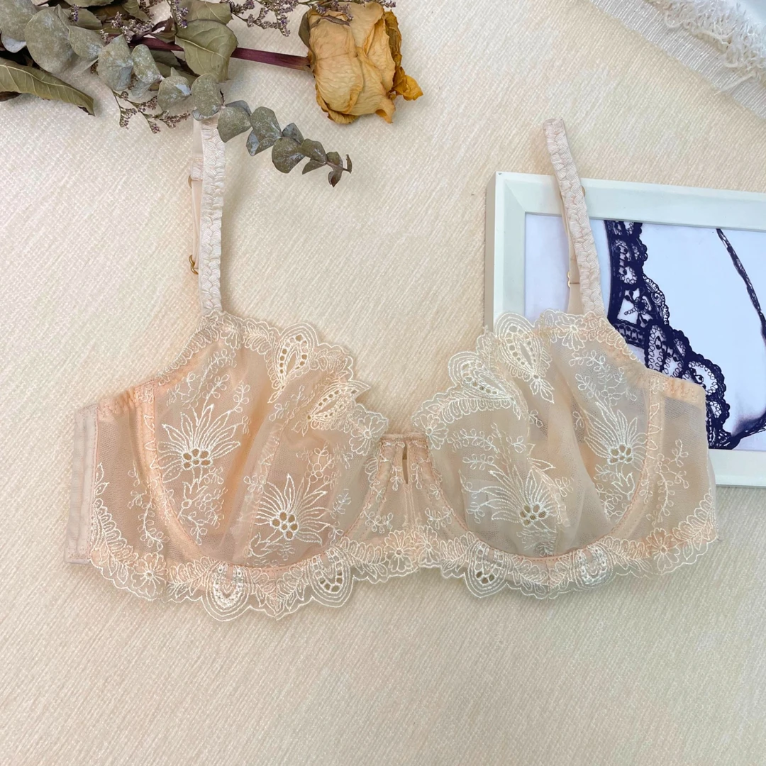 KL【断码捡漏】 法式刺绣蕾丝软钢圈大胸显小 小胸显高级内衣