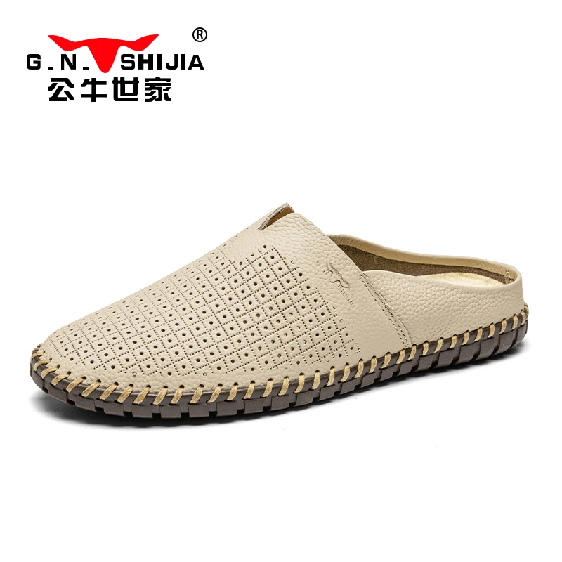 公牛世家男鞋2025夏季新款休闲鞋黑色百搭透气舒适拖鞋男款