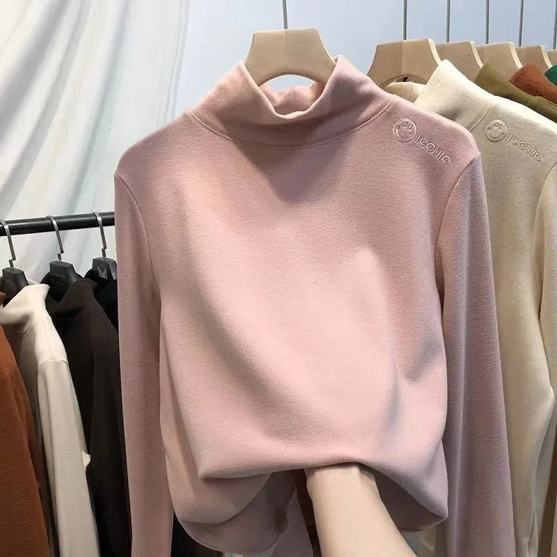 双面德绒保暖内搭打底衫女秋冬百搭2023新款半高领长袖T恤ins上衣