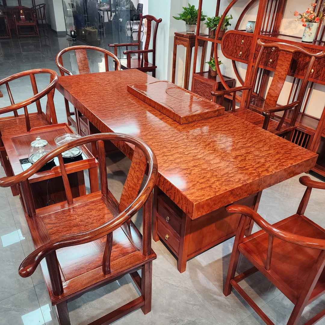 1.4-3.8米定制配置链接巴花水波纹纹理大板茶台