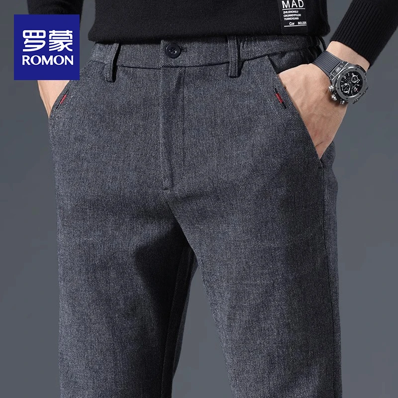罗蒙商务休闲裤子男士2025新款长裤宽松紧腰直筒毛呢西裤男春秋款