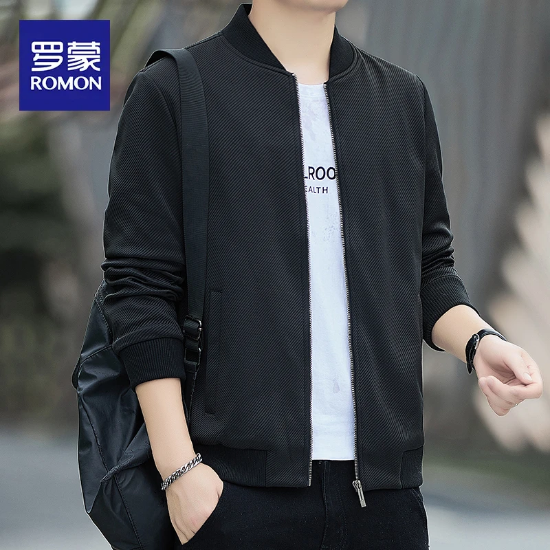 罗蒙行政夹克男士春秋潮牌2025新款条纹外套男宽松棒球领休闲衣服