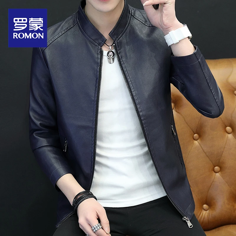 罗蒙男士皮衣2025春秋新款皮夹克韩版修身帅气潮流棒球领机车外套