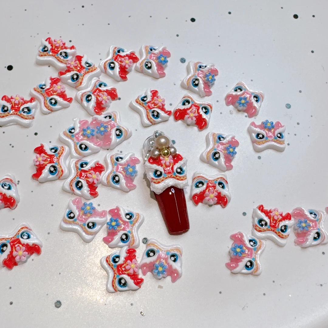 新年醒狮美甲饰品两色混搭20颗一包