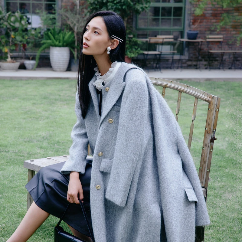 LIME莱茵轻奢优雅马海毛长大衣24秋冬新款梭织长大衣LDFD9AWLC801