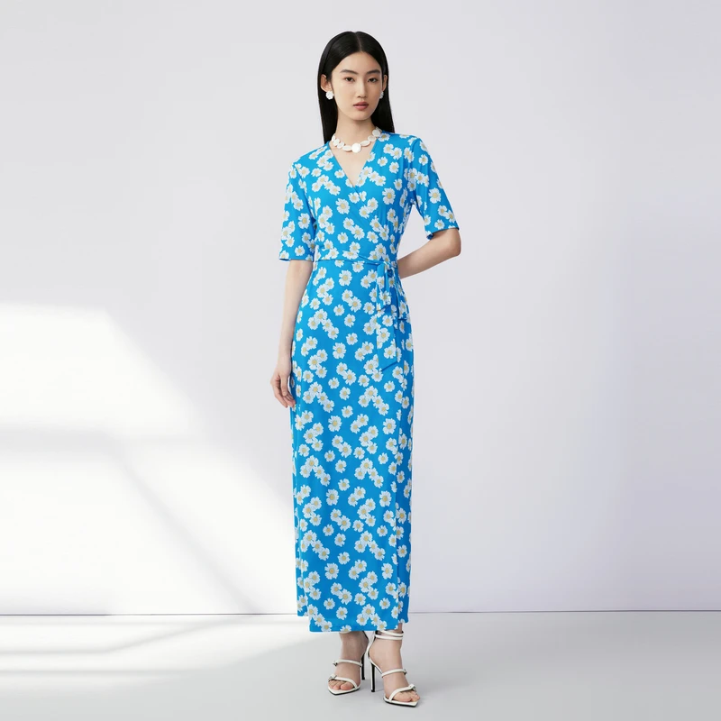 LIME/莱茵【繁花】24年夏季小雏菊修身连衣裙巴黎蓝色LMFB6AWOP913