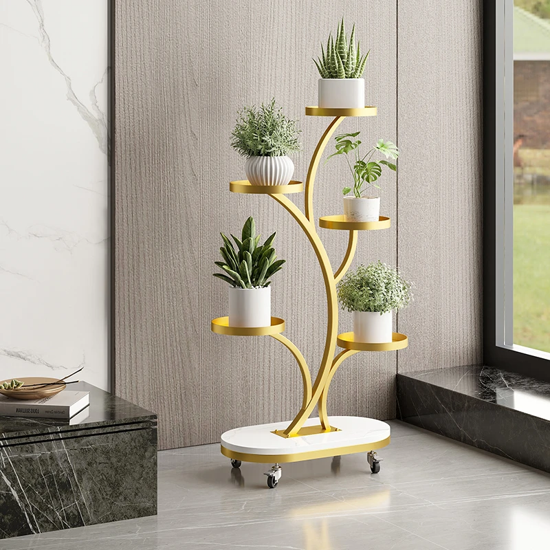 轻奢多层花架子客厅落地式阳台置物架多肉手工铁艺花盆托架摆放架