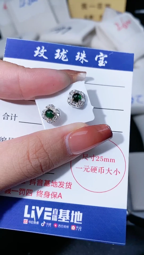 【闪购商品】翡翠耳饰银S925镶嵌1