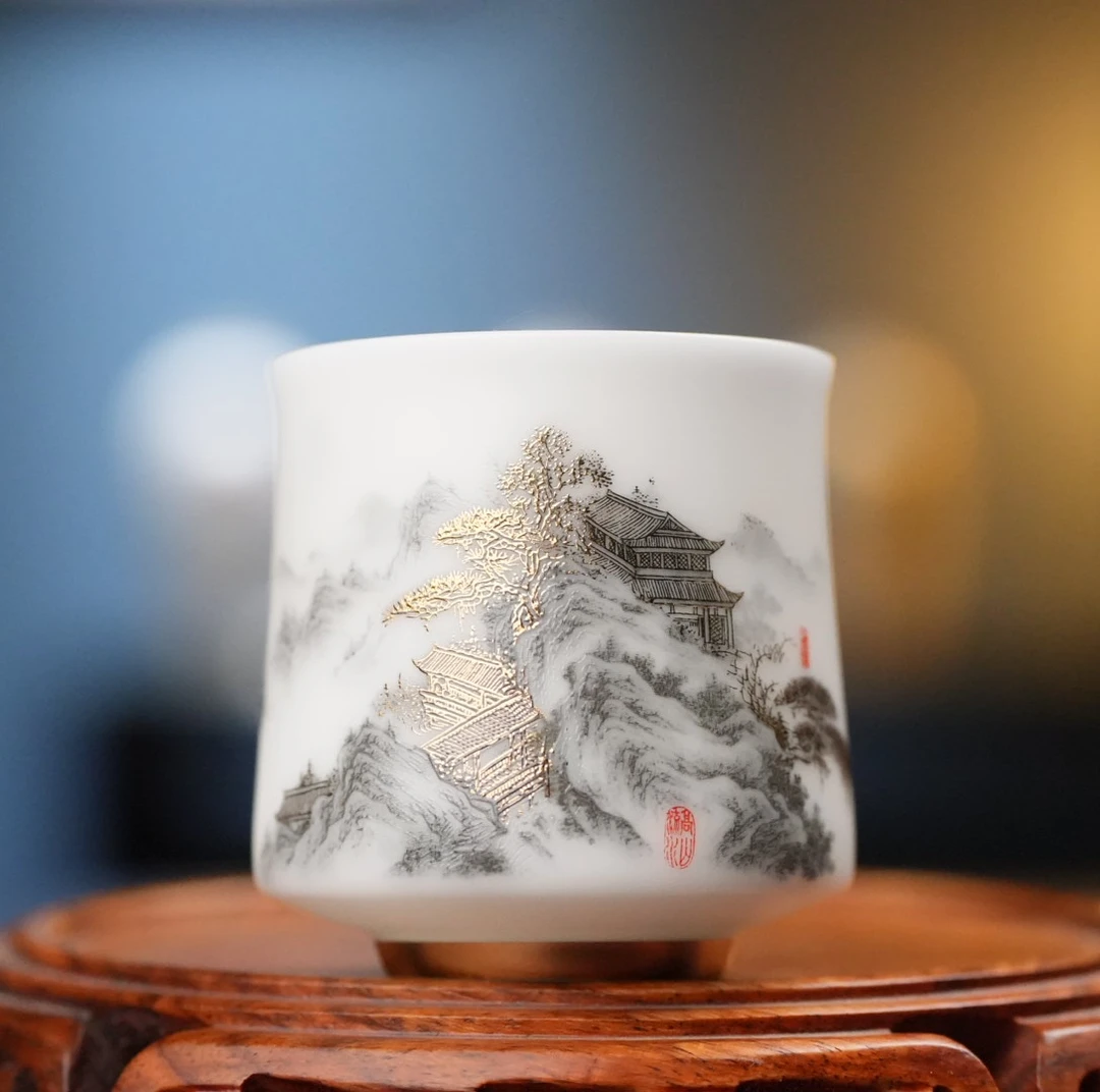 渡景山房.高山流水冰凝玉安平杯墨彩
