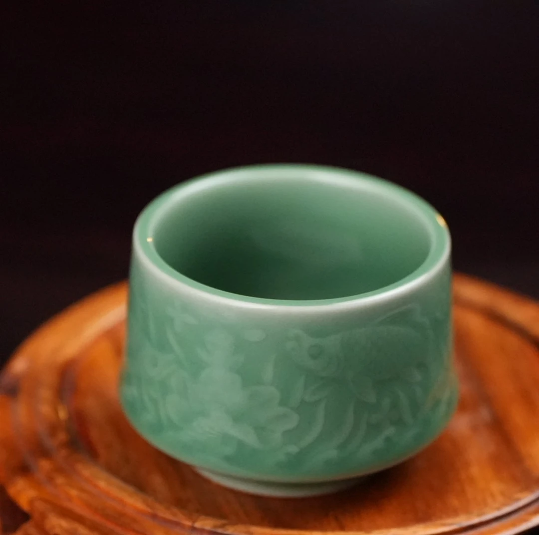 小青雅.鱼藻宽口杯（梅子青）