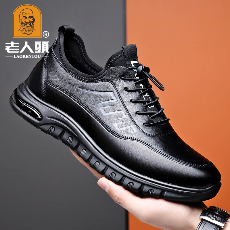 老人头新款春季运动休闲皮鞋男真皮透气青年百搭潮鞋软底鞋子男款
