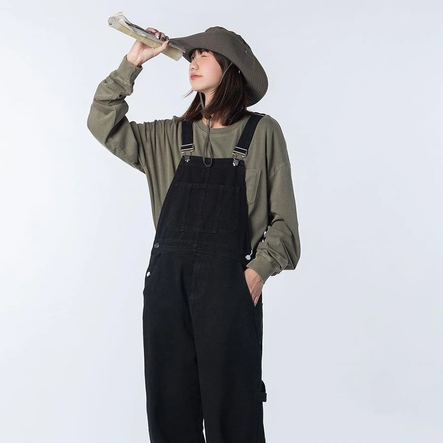 CTB啤酒队长美式复古阔腿拖地背带裤男女宽松工装牛仔裤街头ins潮