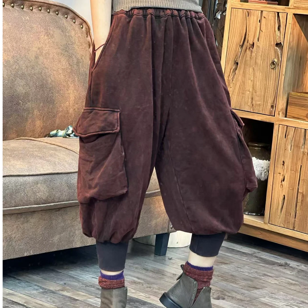 006 -23815 冬季棉料工艺炒色两侧口袋束脚休闲卫裤(长78臀围134)