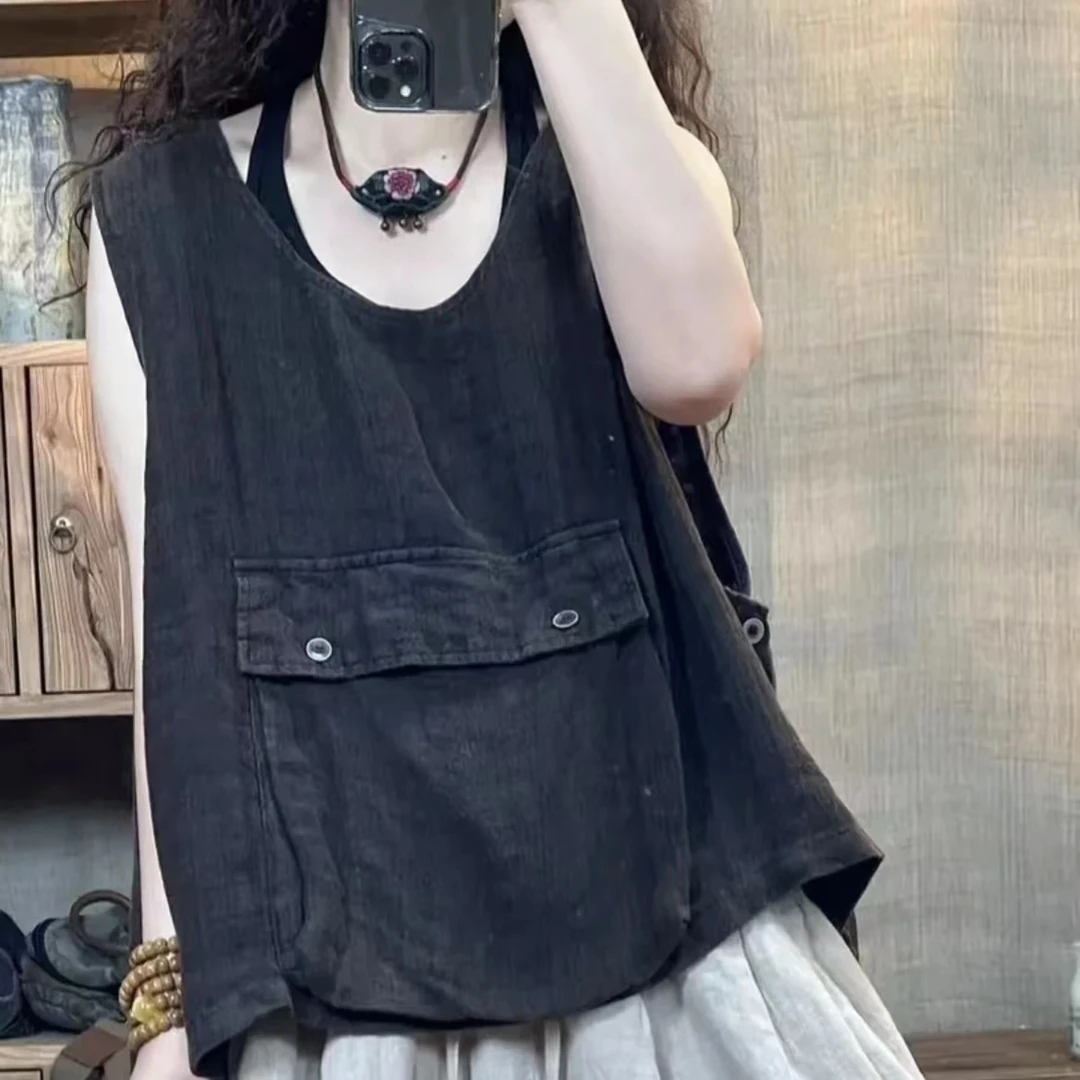 FF 2496 夏季新品汉麻复古文艺女士背心马夹 胸围150长58