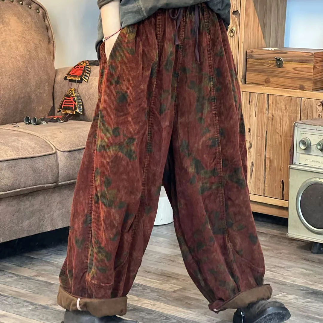 HH 红色灯芯绒休闲百搭女士裤子 臀围138长94