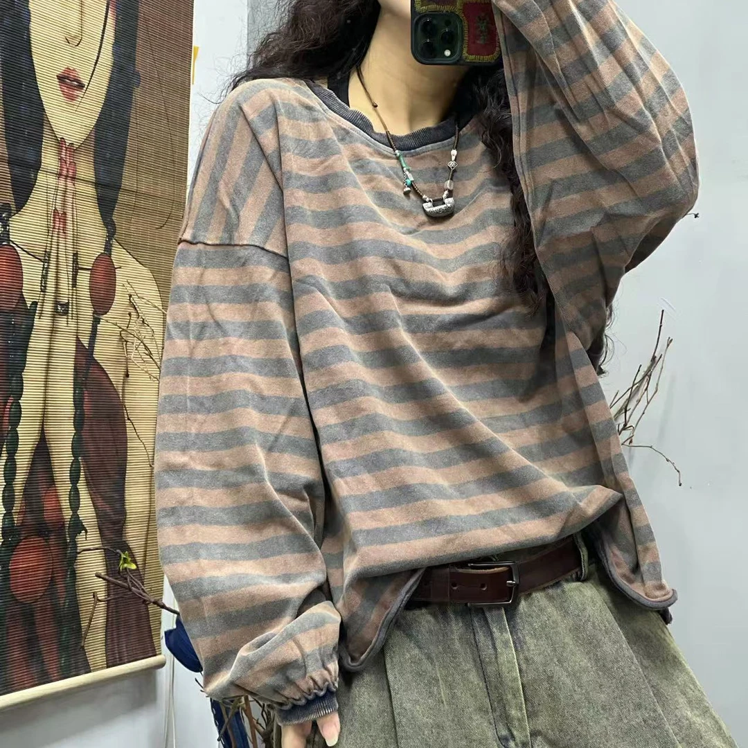 YZL 春季新品条纹炒色百搭休闲女士上衣 胸围128长60