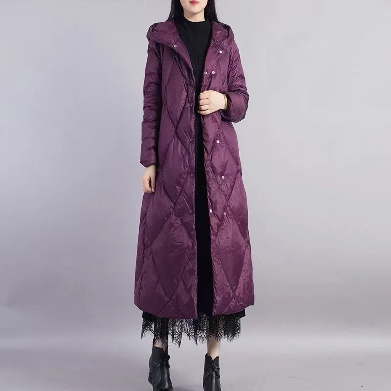 白鸭绒羽绒服女长款加厚大码连帽宽松冬装新款过膝韩版保暖外套