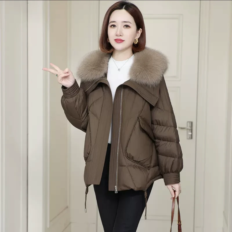 羽绒服外套女短款冬季新款宽松外套时尚气质狐狸毛领皮草大衣