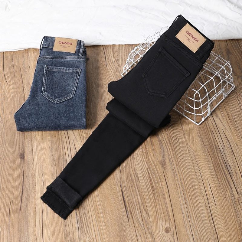 Etam/艾格2024秋冬加绒加绒紧身铅笔裤女高腰显瘦修身弹力小脚裤