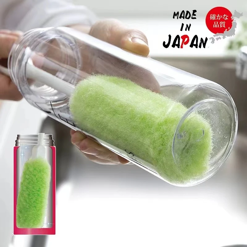 日本进口长柄杯刷清洁刷软毛海绵擦绿色#2350