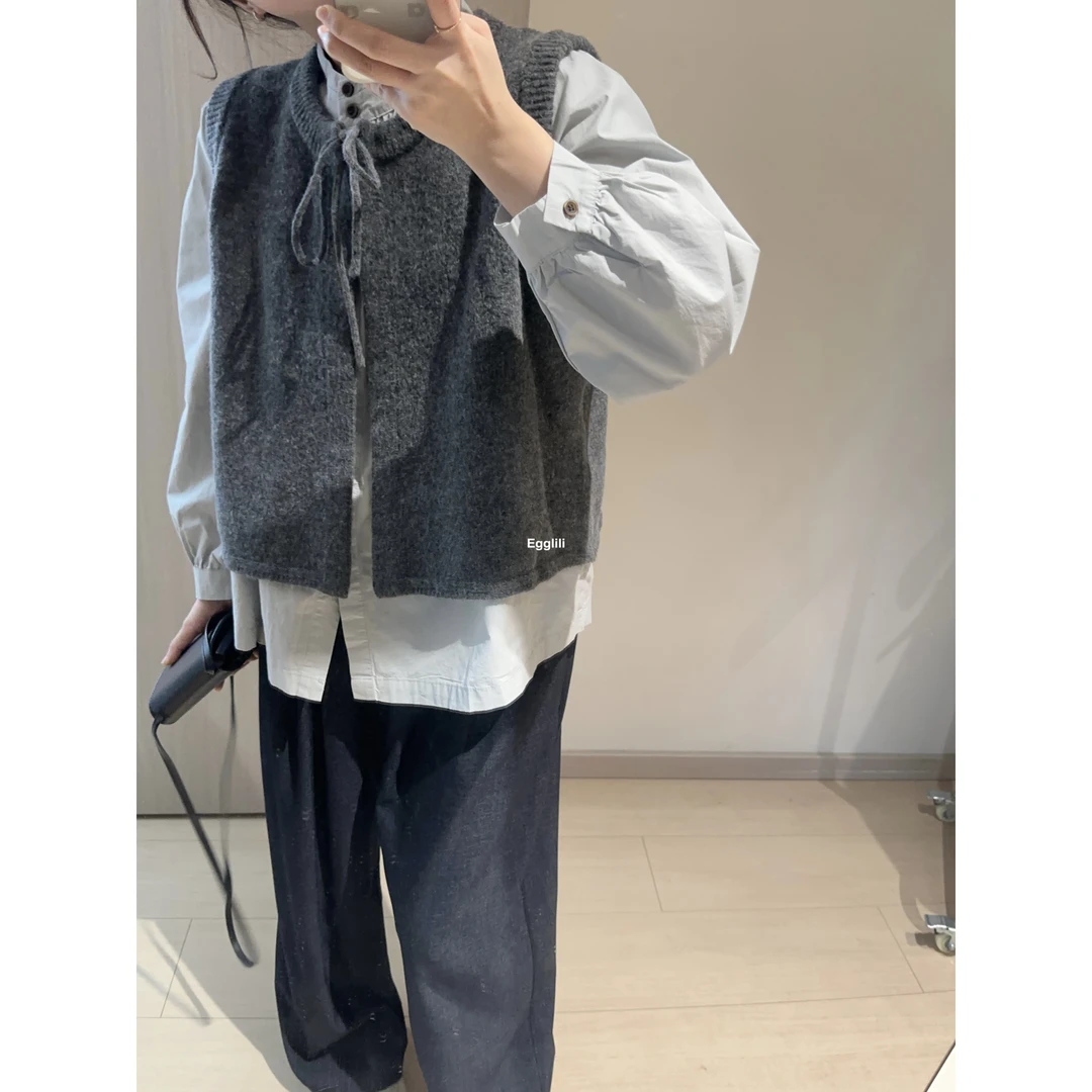 【系带深灰马甲】磨毛抽绳背心