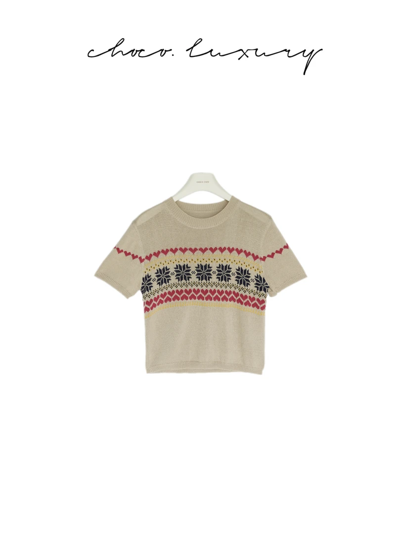 CHOCO 【费尔岛】北欧费尔岛提花轻薄亚麻针织衫 C638