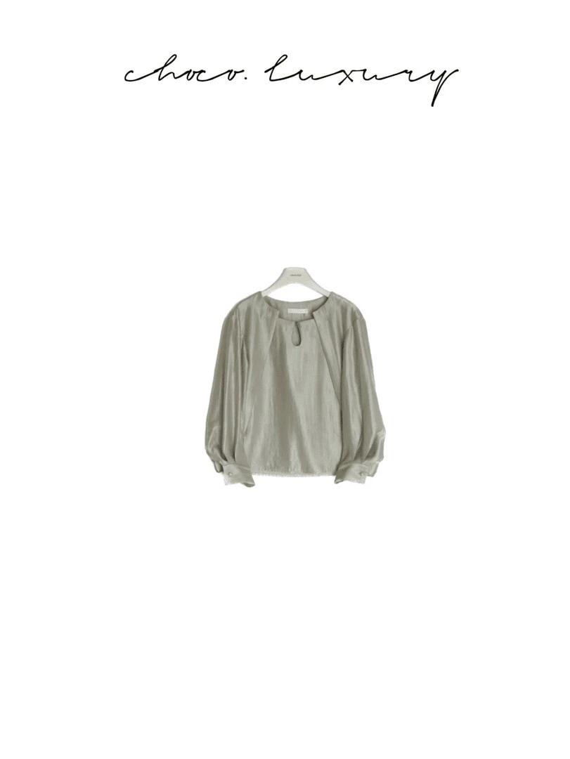 CHOCO【浪漫马黛】水滴镂空叠领法式简约小众设计感醋酸衬衫 D1809