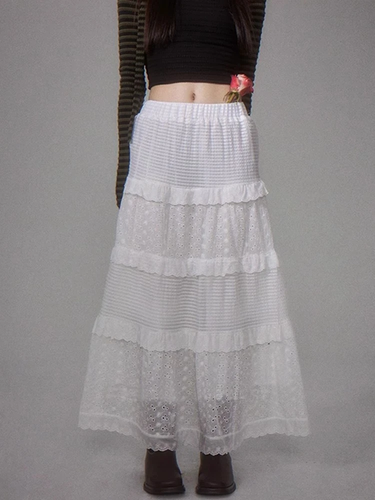 白色蛋糕裙女大码胖妹妹高腰显瘦遮肚子遮肉淑女风半身裙梨型身材