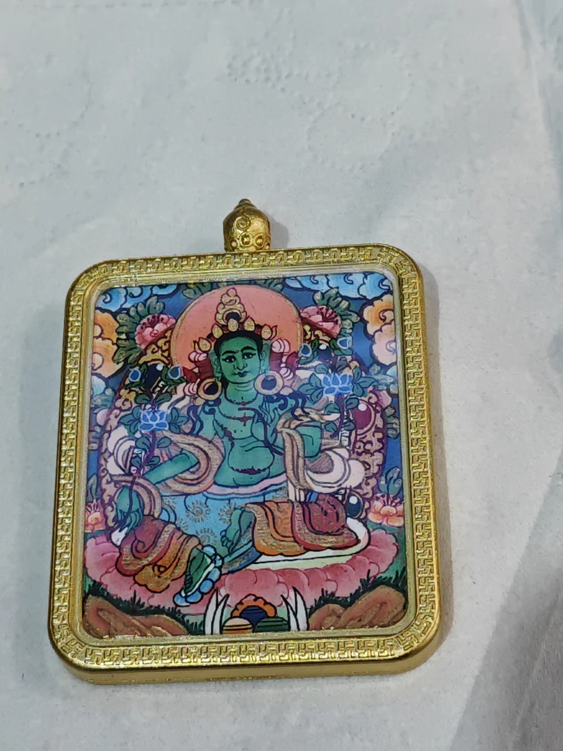 钛钢吊坠 绿度姆手工画唐卡
