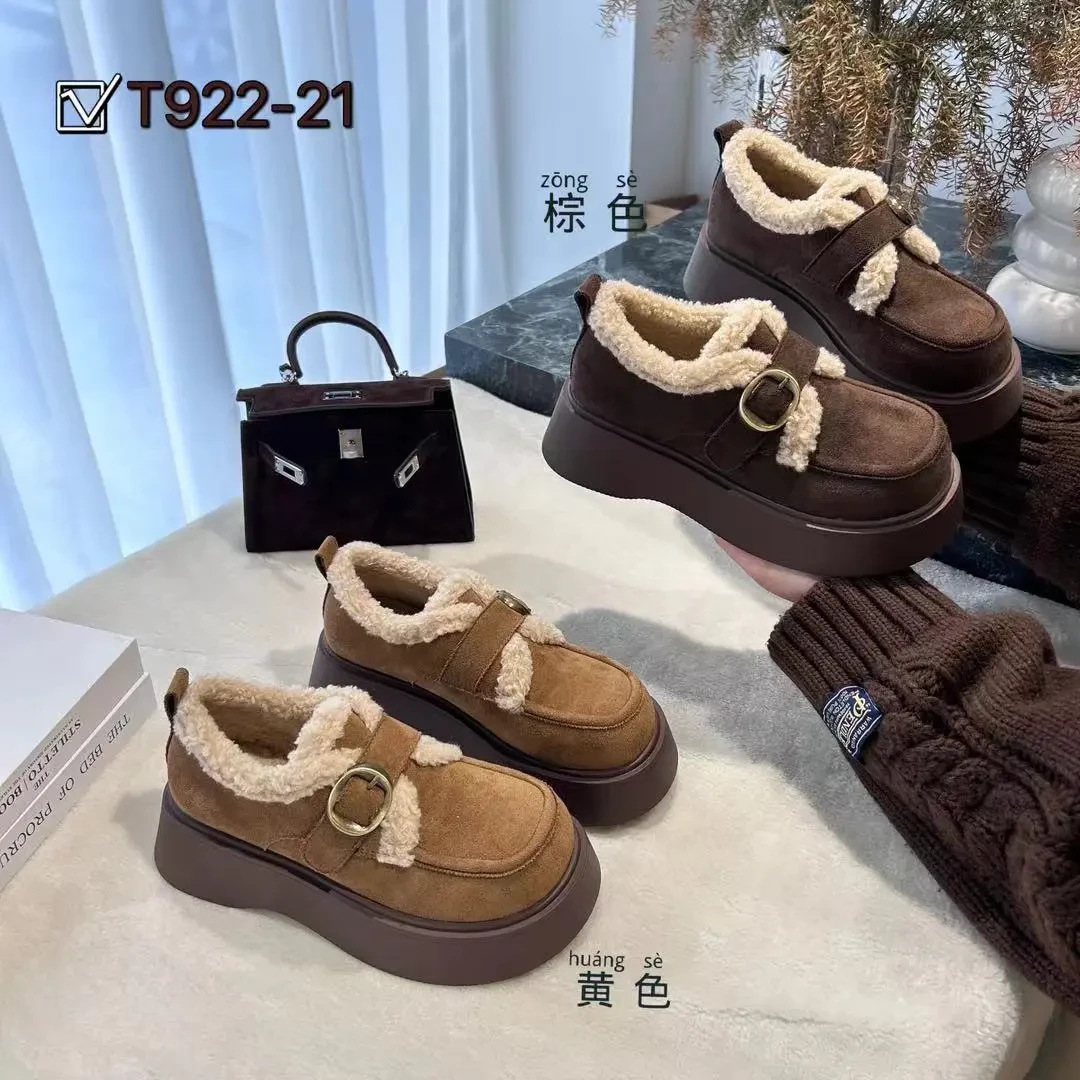 真冬季女加绒磨砂博肯鞋厚底加棉休闲鞋韩版一脚蹬雪地靴922-21