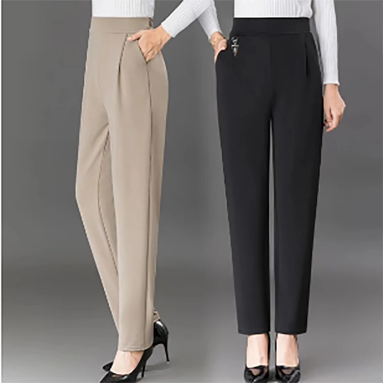 X2098妈妈装春秋新款时尚长裤中老年女春夏松紧高腰直筒裤