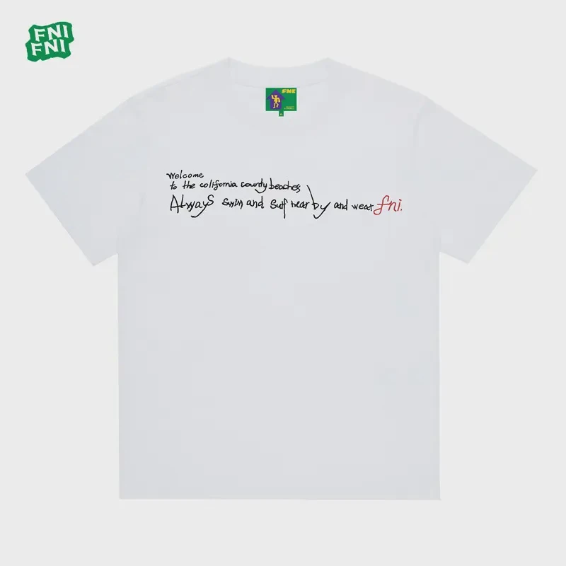 FNIFNI国潮重磅纯棉（潦草标语）男女同款t恤美式复古短袖24新款