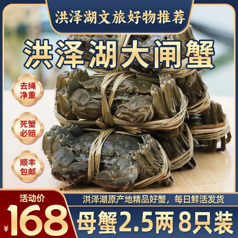 洪泽湖【活蟹现发】洪泽湖-大闸蟹-母蟹（2.5两/8只装）顺丰包邮