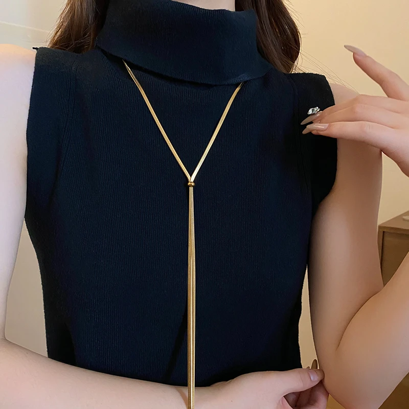 钛钢项链 抽拉可调节毛衣链女高级感长款简约大气高档秋季项链潮