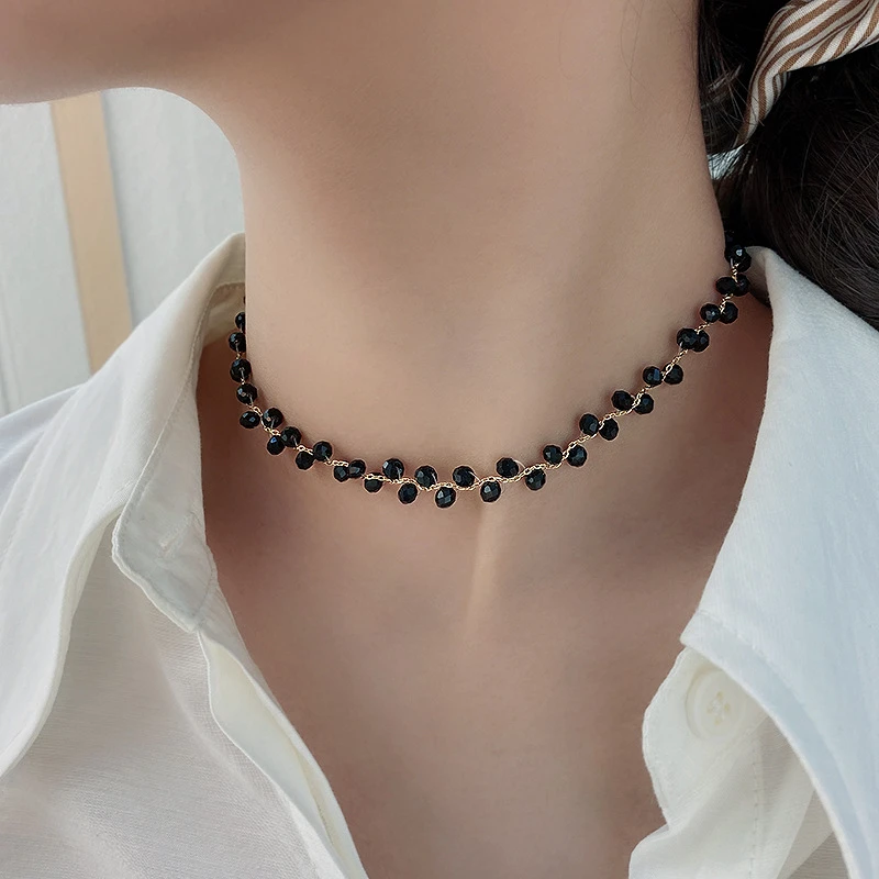 钛钢项链 黑色锆石颈链2024年新款潮韩国气质颈带项链女夏网红潮